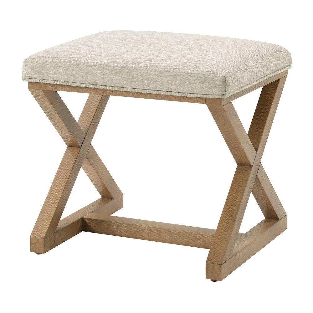 Carson X-Frame Stool in Linen Fabric and Medium Oak Finish Wood