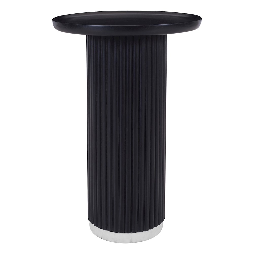 Round Solid Wood Pedestal Fluted Accent Table in Black Finish