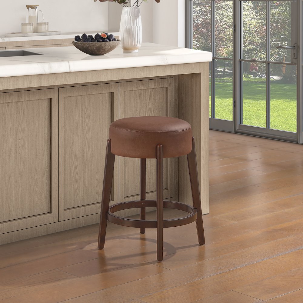 Wesley 26″ Counter Stool in Saddle Brown Faux Leather