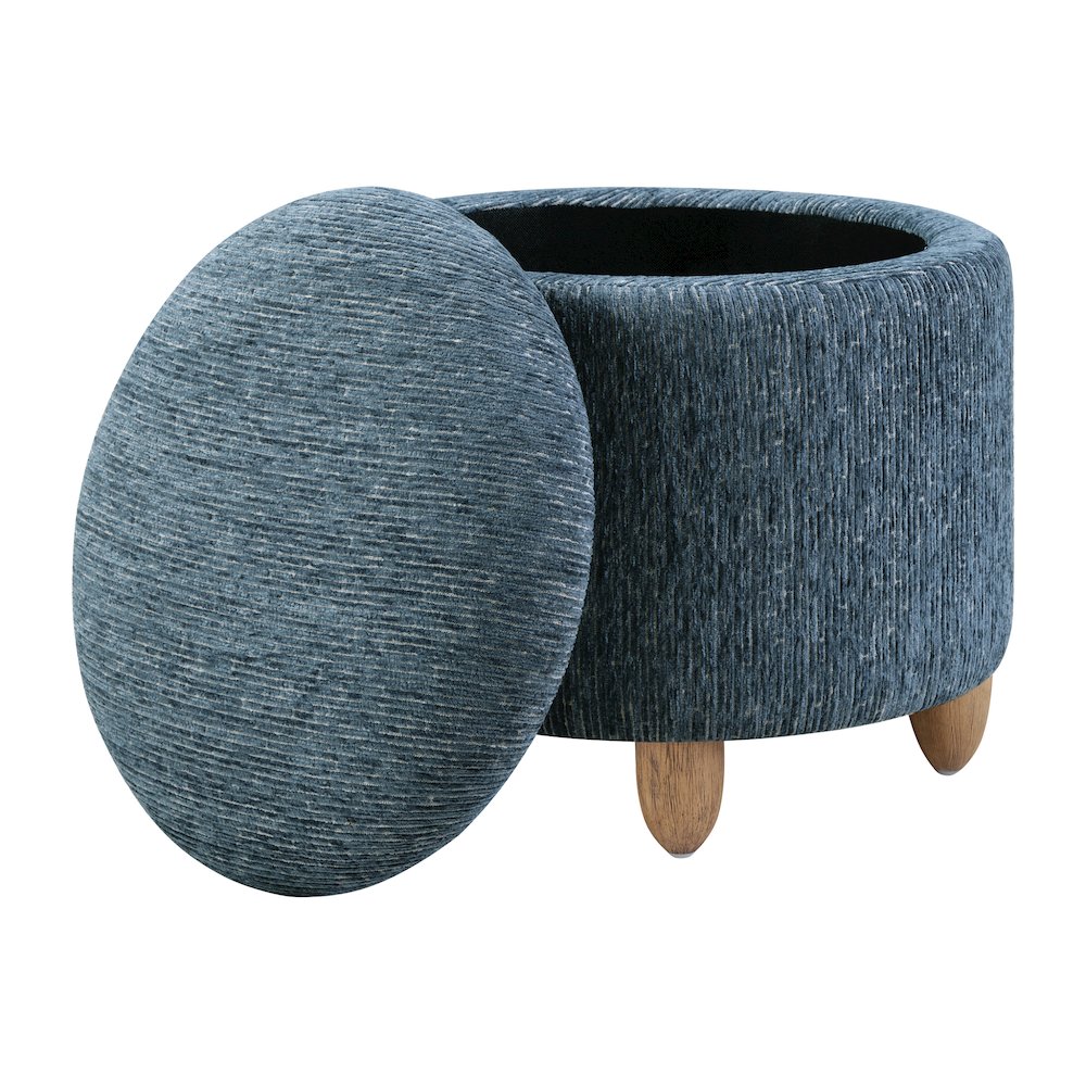 Lyra Storage Ottoman in Atlantic Fabric with Medium Oak Legs