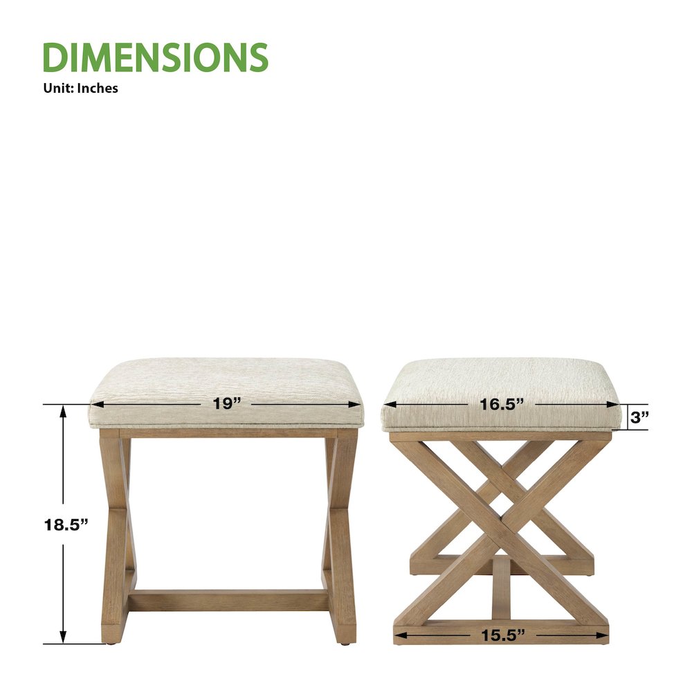 Carson X-Frame Stool in Linen Fabric and Medium Oak Finish Wood