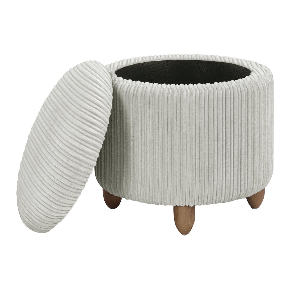 Lyra Storage Ottoman in Taupe Cord Fabric with Medium Oak Legs