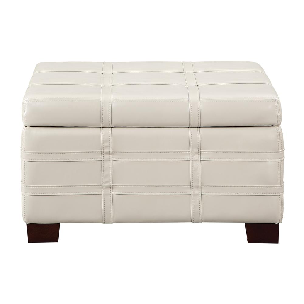 Detour Strap Square Storage Ottoman in Cream Faux Leather