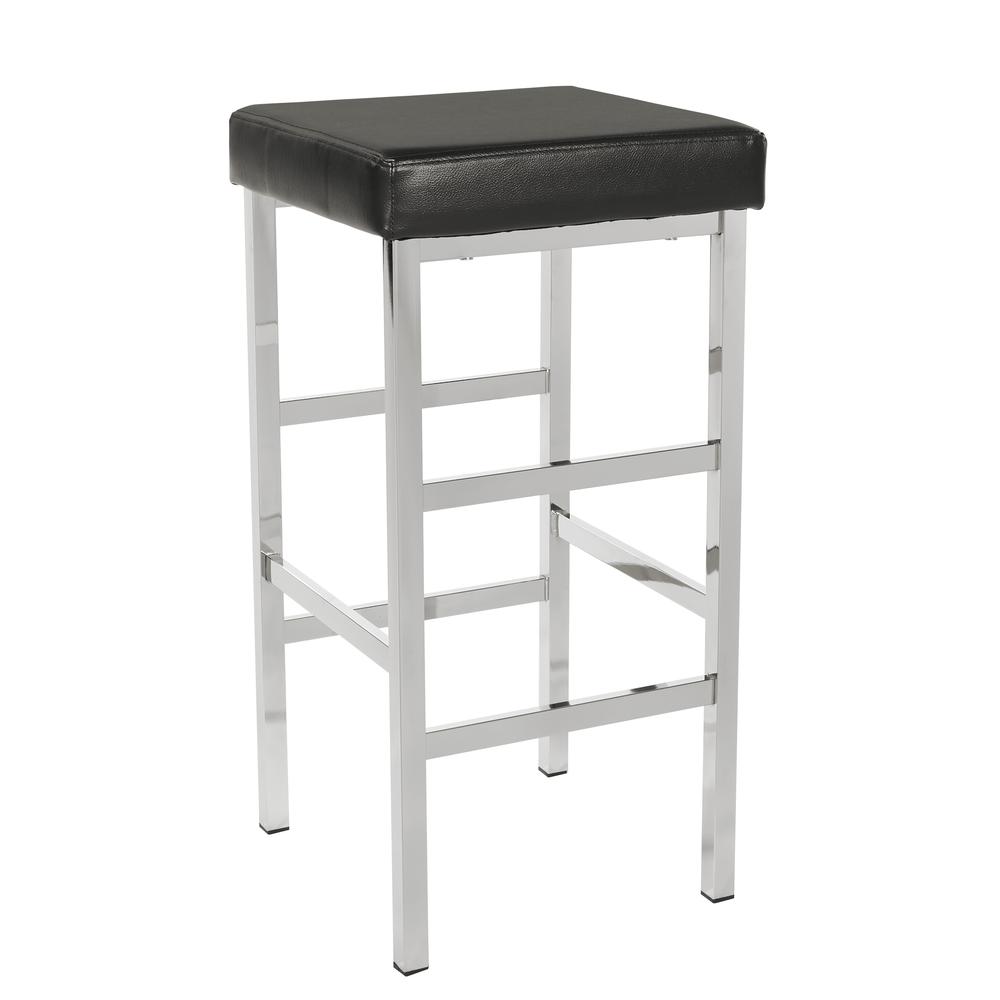 30in. Chrome Backless Stool in Black Vinyl