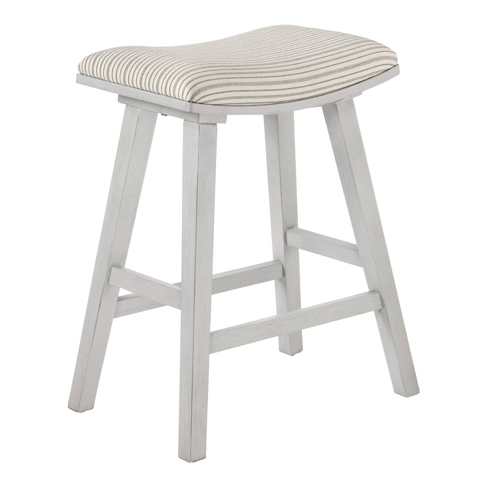 24″ Saddle Stool 2-Pack With Cream Pin Stripe Fabric Seat And White Wash Frame