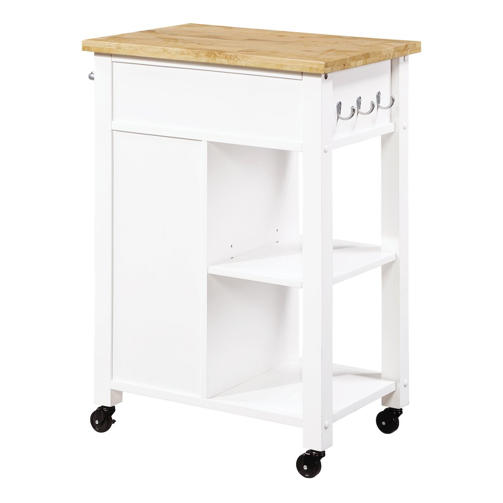 Derry Kitchen Cart with Natural Butcher Block Top With White Finish