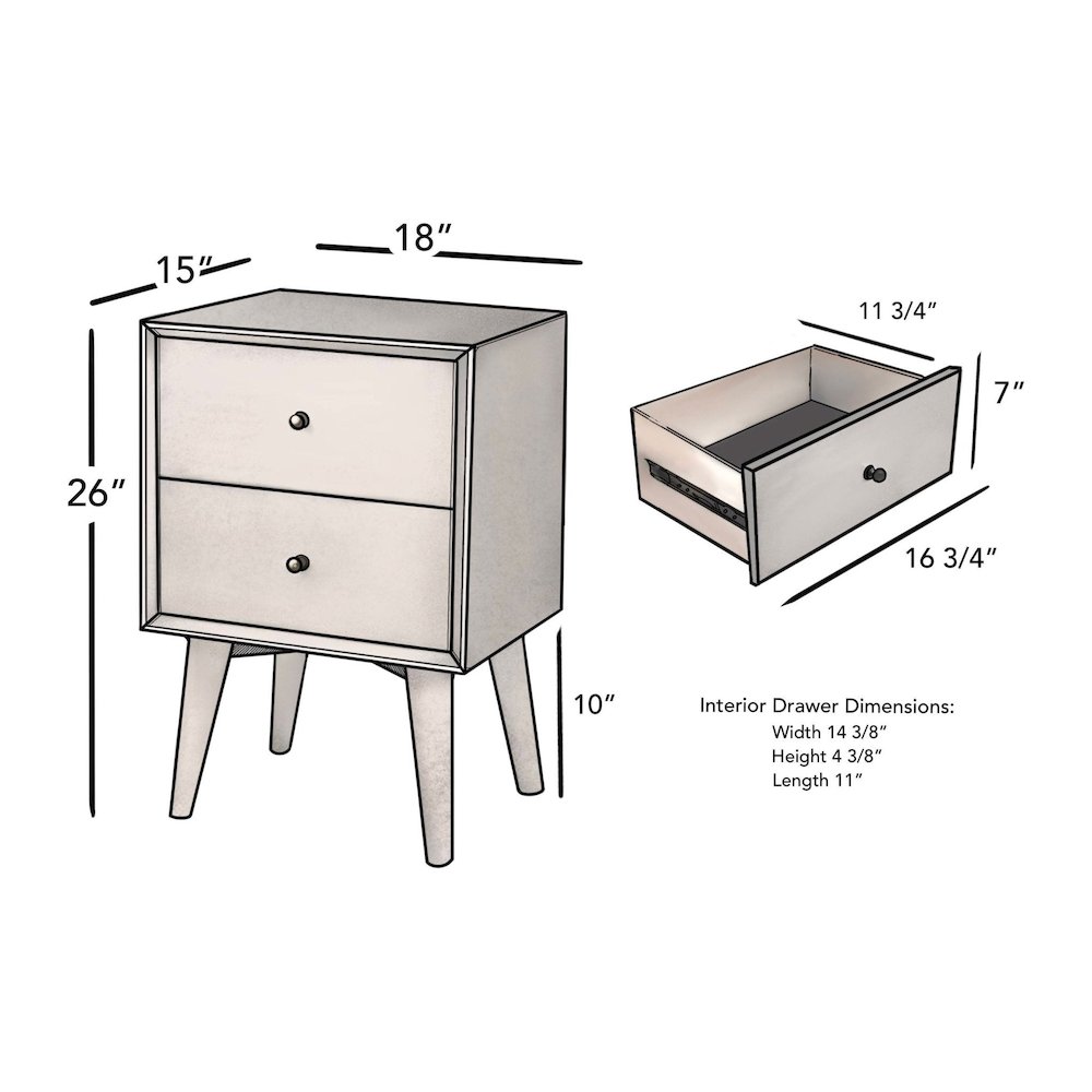 Flynn Mid Century Modern 2 Drawer Nightstand