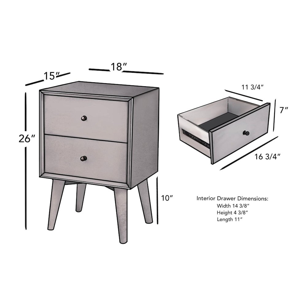 Flynn Mid Century Modern 2 Drawer Nightstand