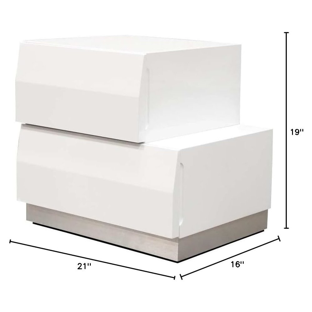 Best Master Spain 2-Drawer Poplar Wood Bedroom Nightstand in White/Silver Base