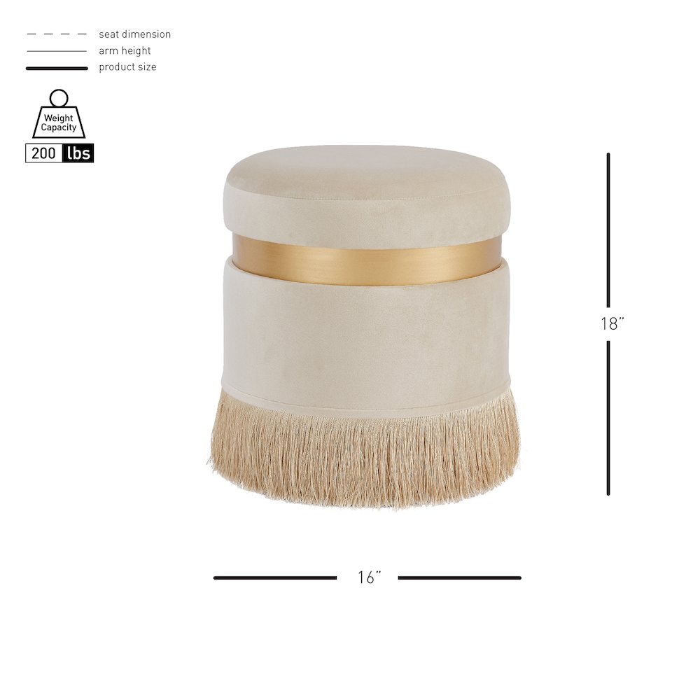 Suri Velvet Fringe Round Storage Ottoman