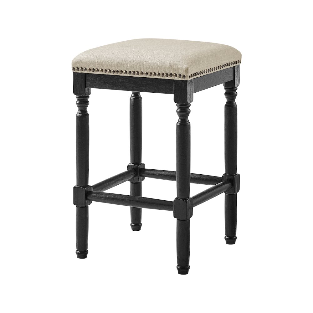 Ernie Linen Counter Stool Black Wood Legs