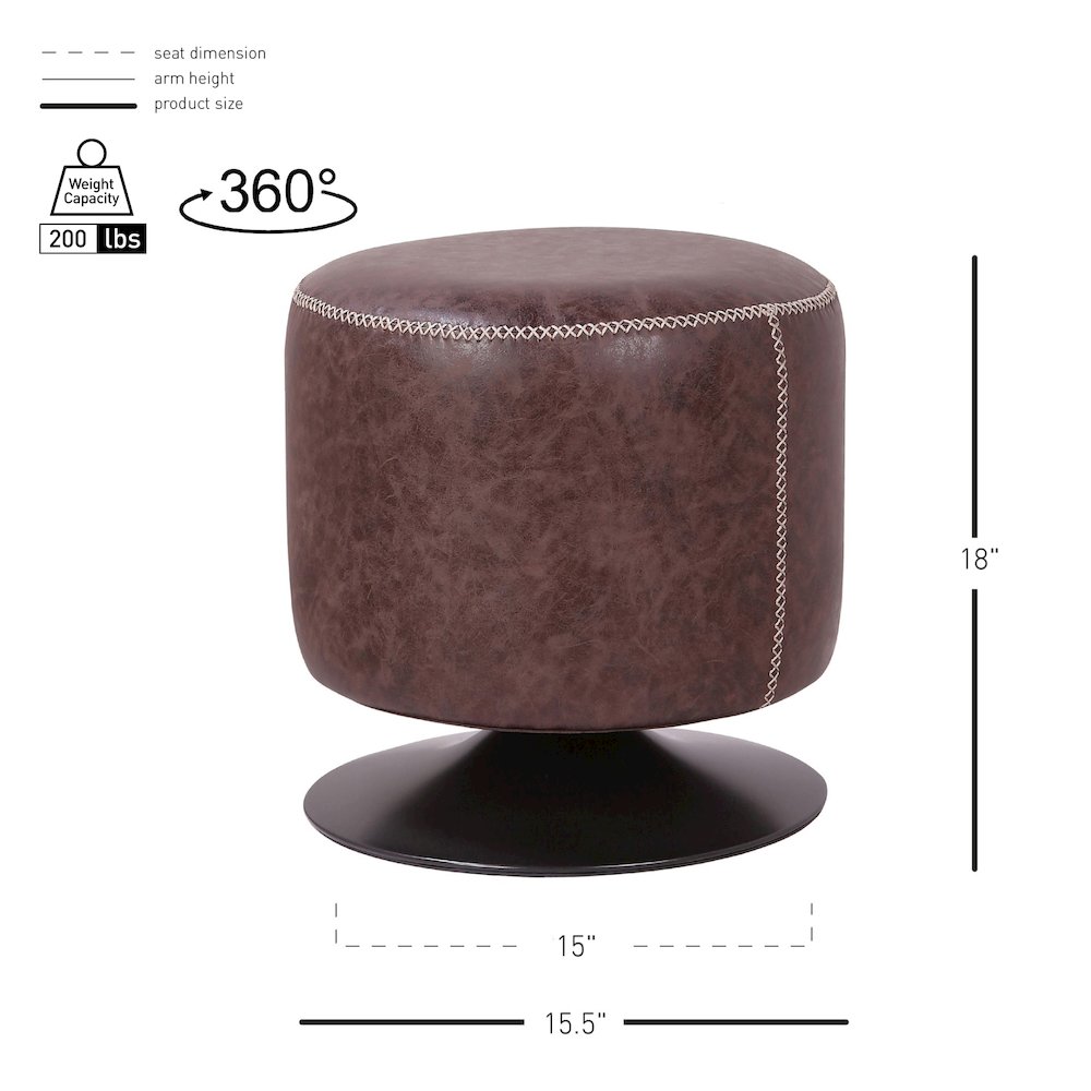 Gaia Faux Leather Round Swivel Ottoman