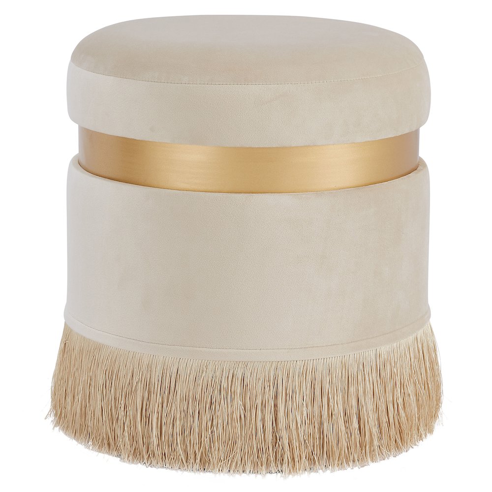 Suri Velvet Fringe Round Storage Ottoman