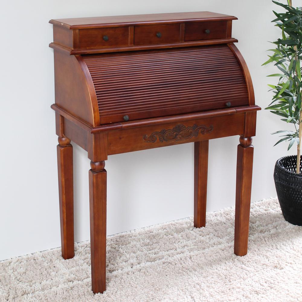 Carved Wood Roll Top Desk