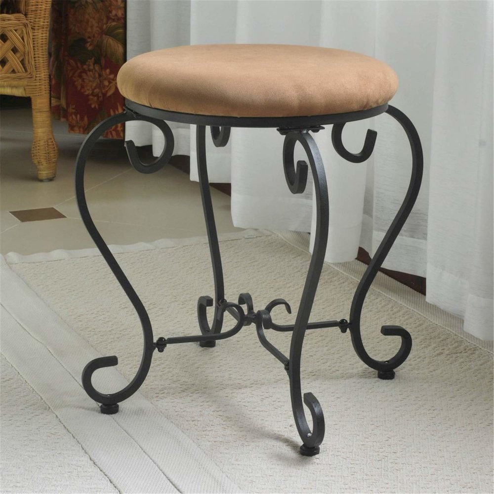 Round Iron Vanity Stool with Cushion