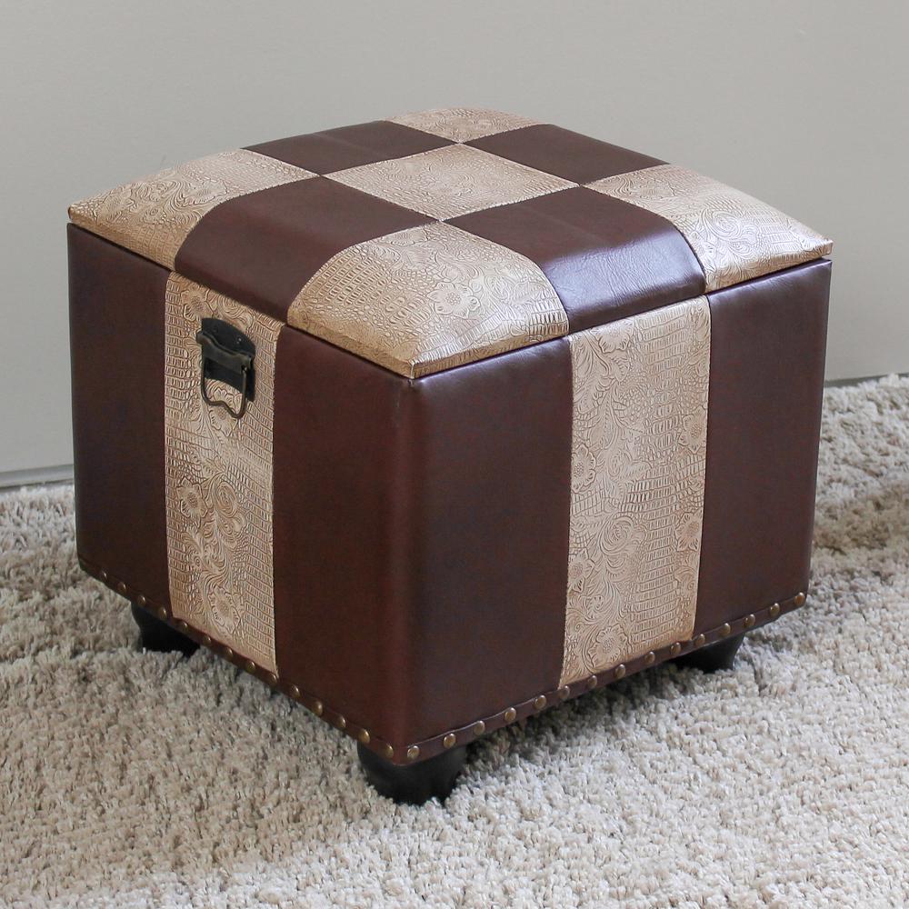 Square Faux Leather Ottoman w/Lid