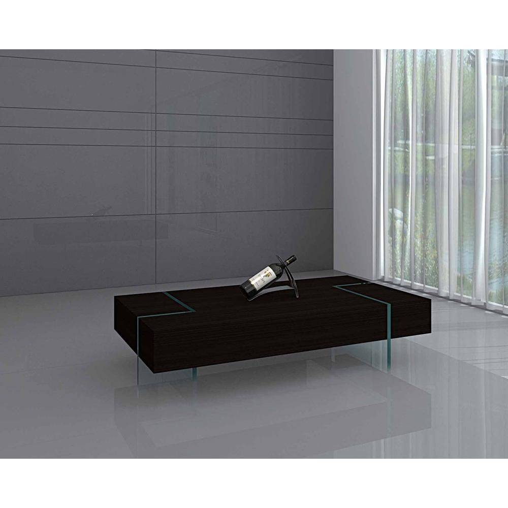 Wood Coffee Table W/ 19Mm Tempered Glass Base