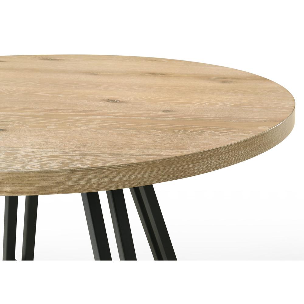 Tate Oak Finish 47″ Round Dining Table Set with Cream Color Upholstered Chairs