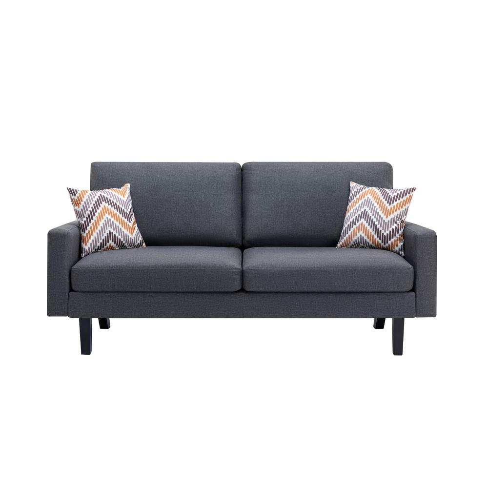Bahamas Dark Gray Linen Sofa and Chair Set with 2 Throw Pillows