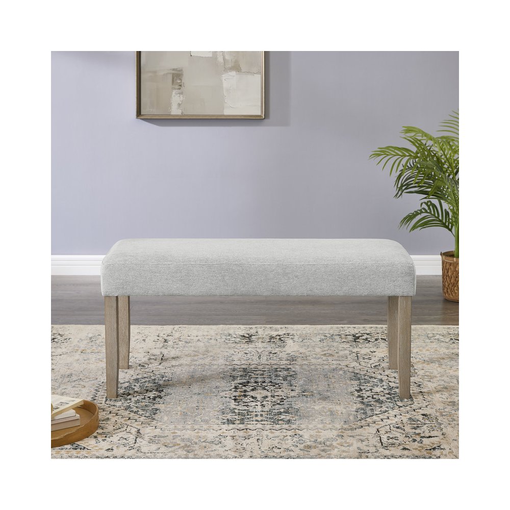 Tabitha Light Oak Finish Dining Bench with Light Gray Fabric