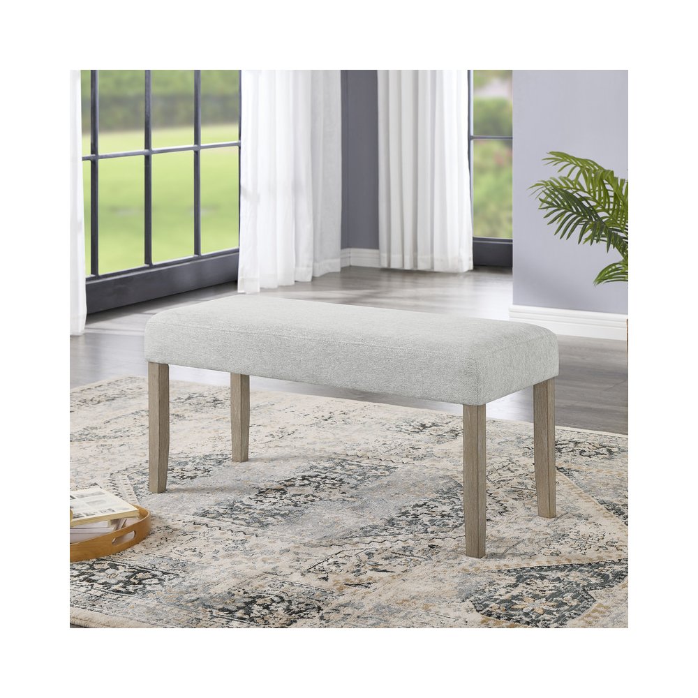 Tabitha Light Oak Finish Dining Bench with Light Gray Fabric