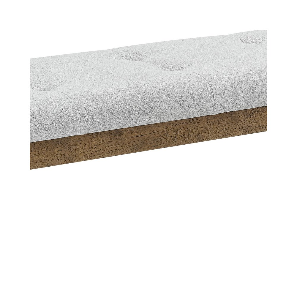 Darla Walnut Oak Dining Bench in Light Gray Fabric with Tufting