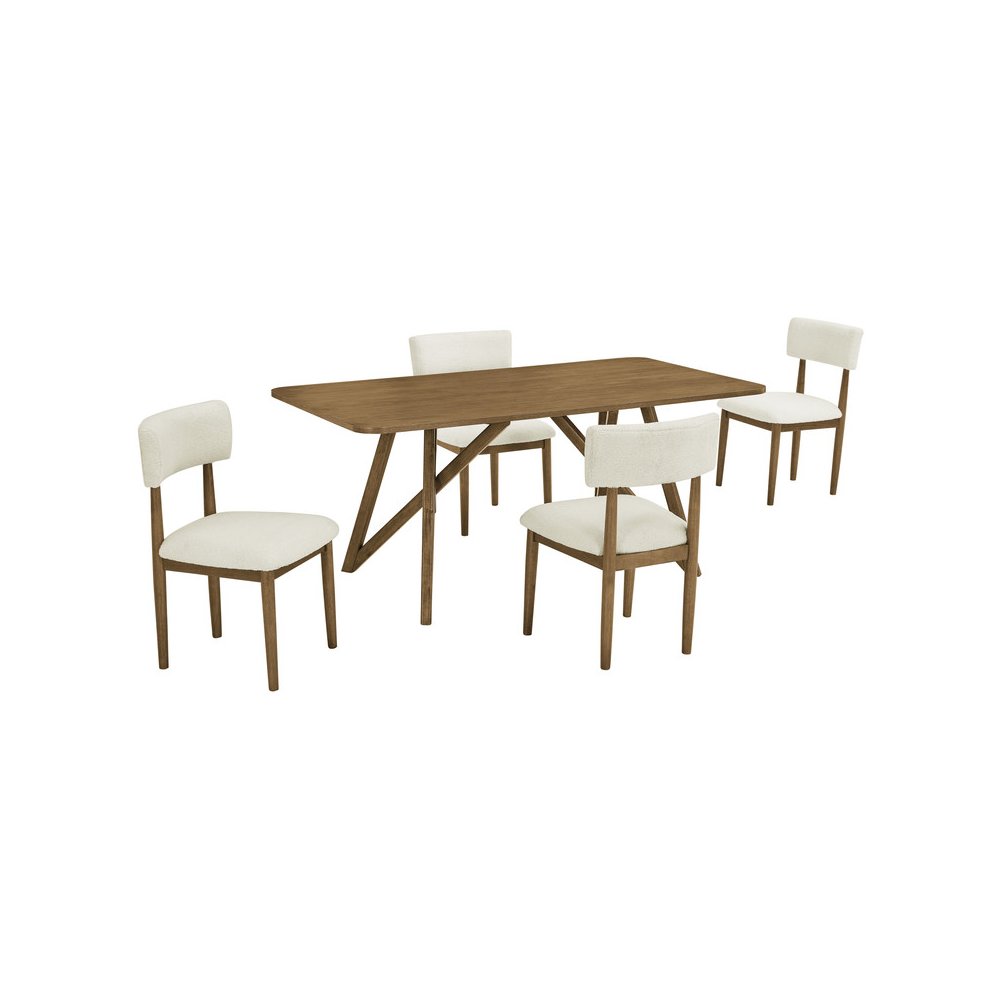 Darla 5Pc 70″W Rectangular Walnut Oak Geometric Cross Base Dining Set