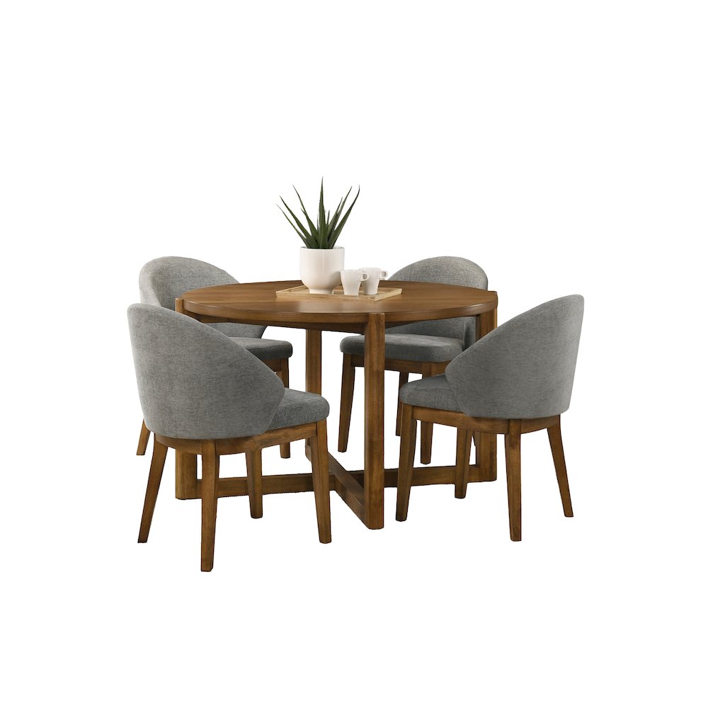 Andrew 5-Piece Round Dining Set with 47-inch Walnut Finish Table and 4 Chairs