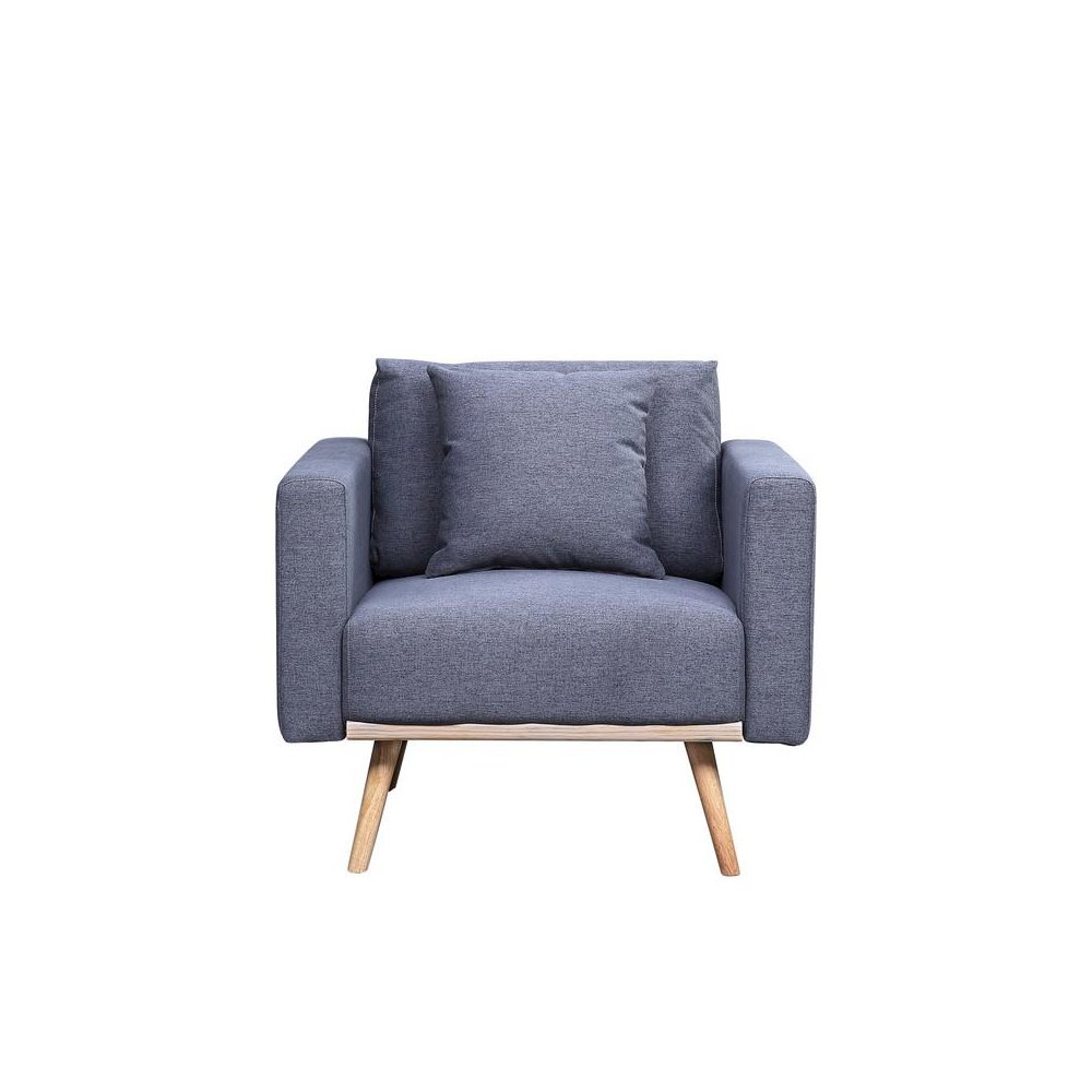 Easton Dark Gray Linen Fabric Chair with USB Charging Ports Pockets & Pillows