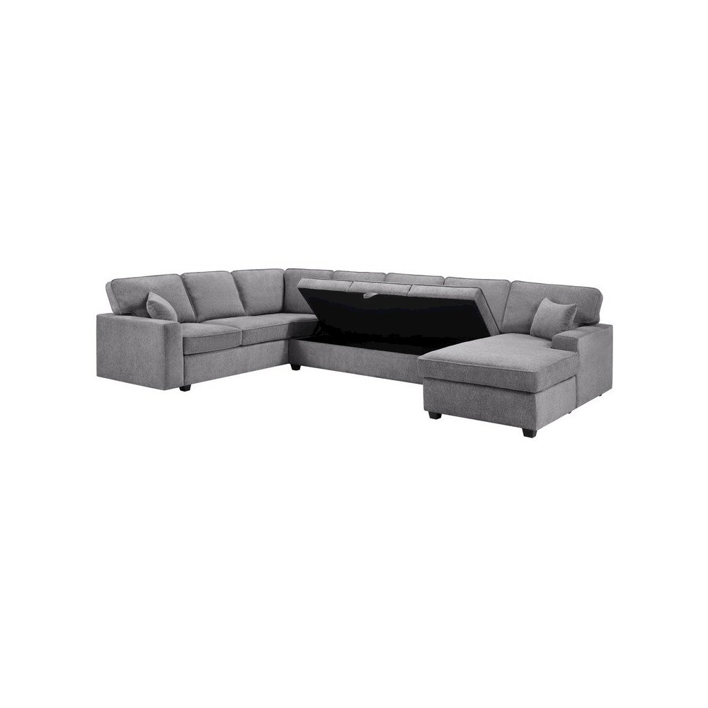 137″W Gray Chenille Sectional Sofa with Right-Facing Chaise