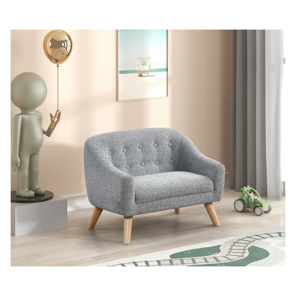 Amelia 28″W Gray Chenille Kids Sofa with Tufted Back and Wooden Legs