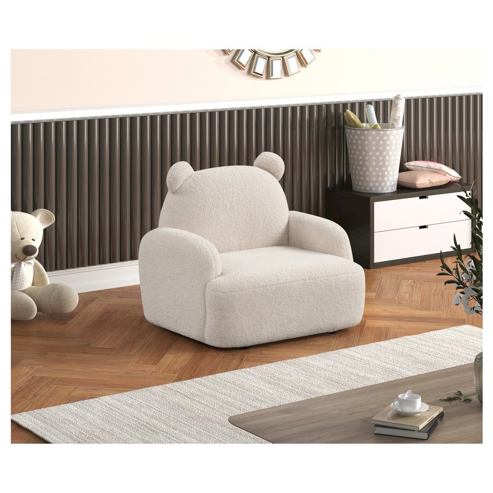 Raelynn 25.5″W Beige Sherpa Bear-Shaped Kids Armchair
