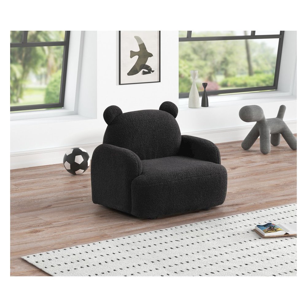 Raelynn 25.5″W Black Sherpa Bear-Shaped Kids Armchair