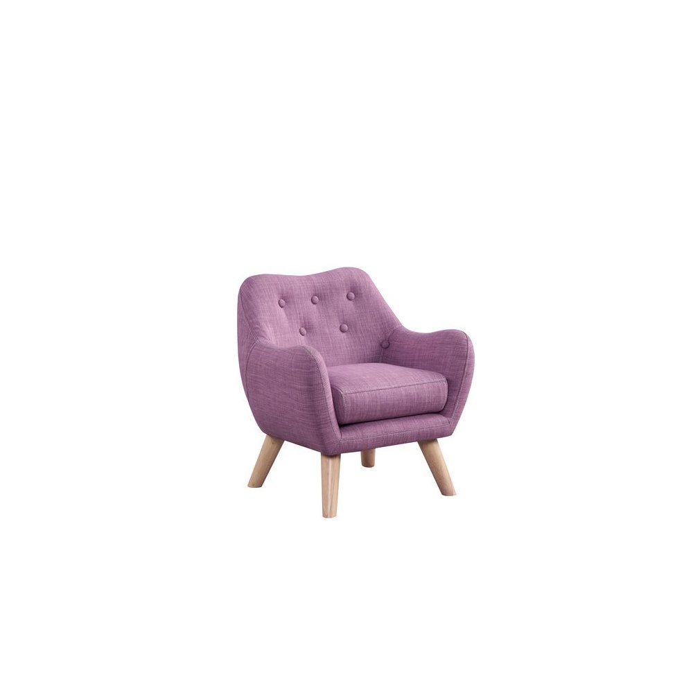 Fenix 19.5″W Pink Linen Kids Chair with Button Tufted Back and Wooden Legs