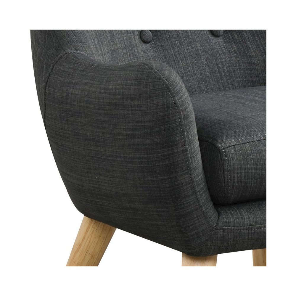 Fenix 19.5″W Gray Linen Kids Chair with Button Tufted Back and Wooden Legs