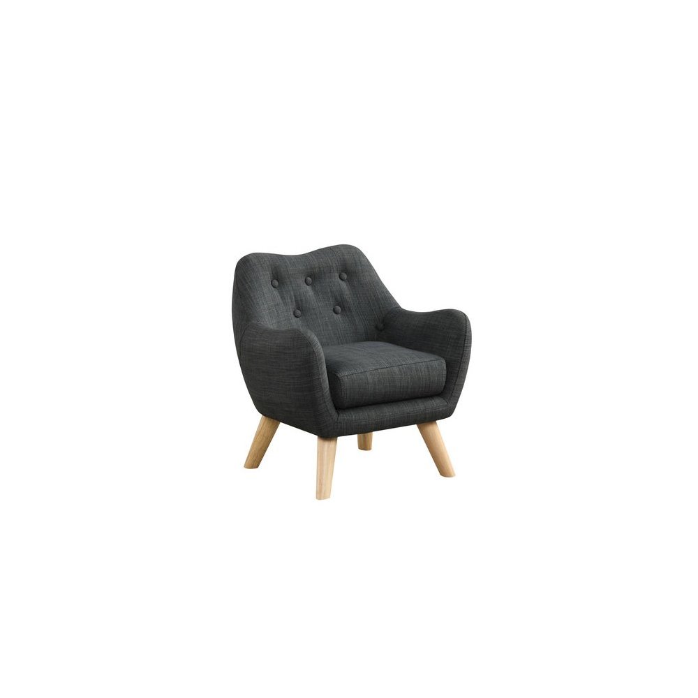 Fenix 19.5″W Gray Linen Kids Chair with Button Tufted Back and Wooden Legs