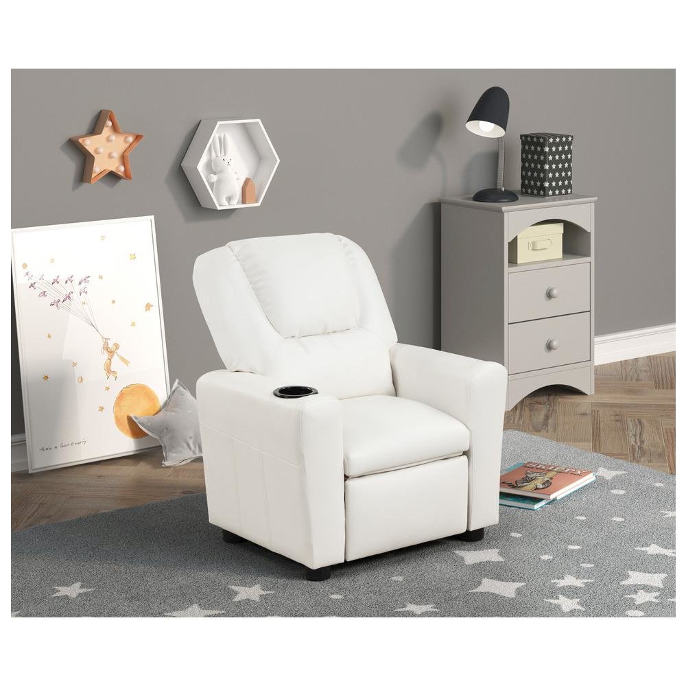 Marisa 23″W White PU Leather Kids Recliner Chair with Cupholder