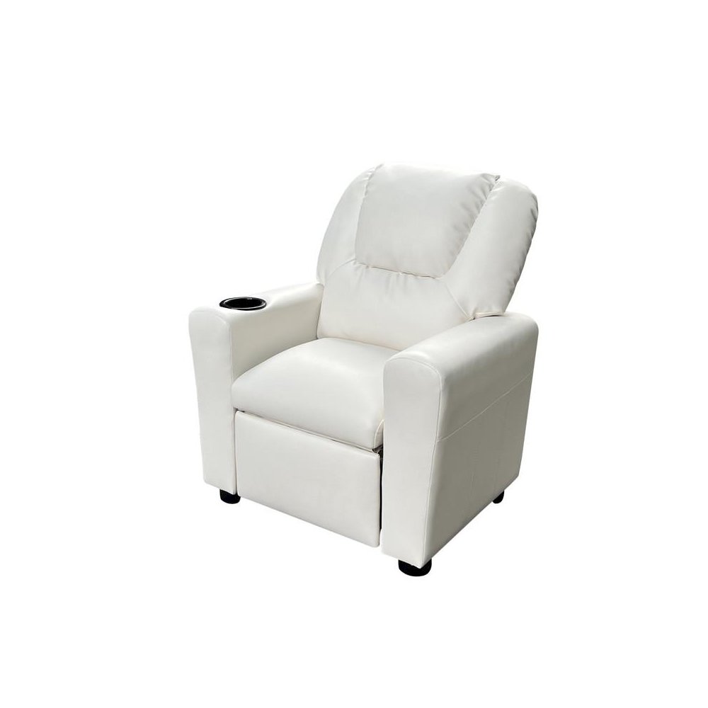 Marisa 23″W White PU Leather Kids Recliner Chair with Cupholder