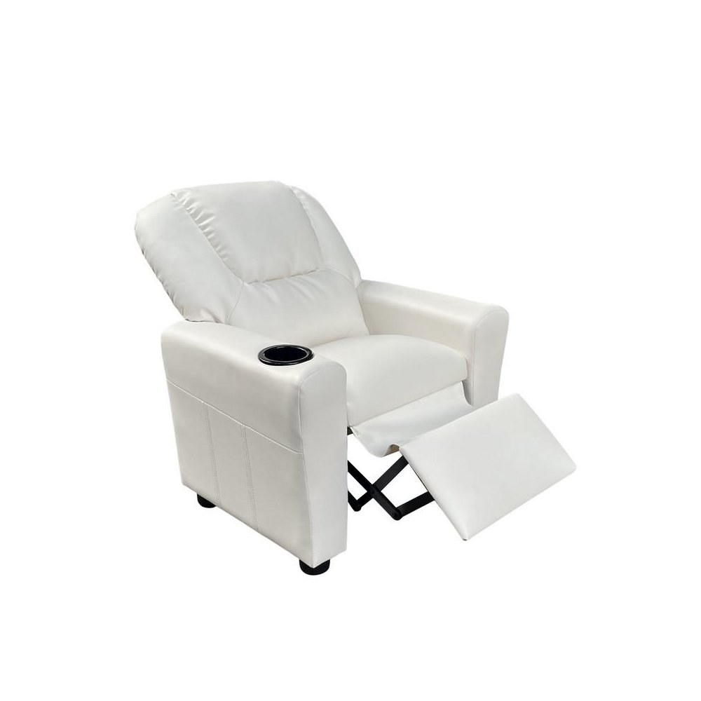Marisa 23″W White PU Leather Kids Recliner Chair with Cupholder