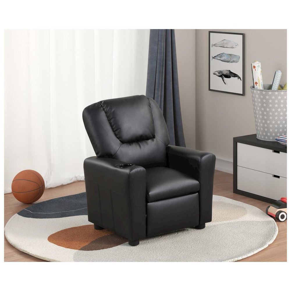 Marisa 23″W Black PU Leather Kids Recliner Chair with Cupholder