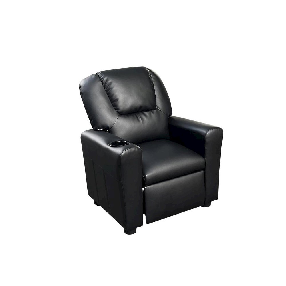 Marisa 23″W Black PU Leather Kids Recliner Chair with Cupholder
