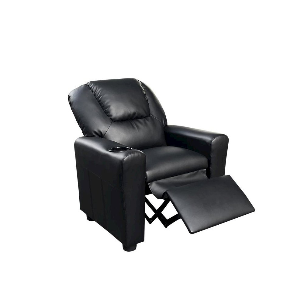 Marisa 23″W Black PU Leather Kids Recliner Chair with Cupholder