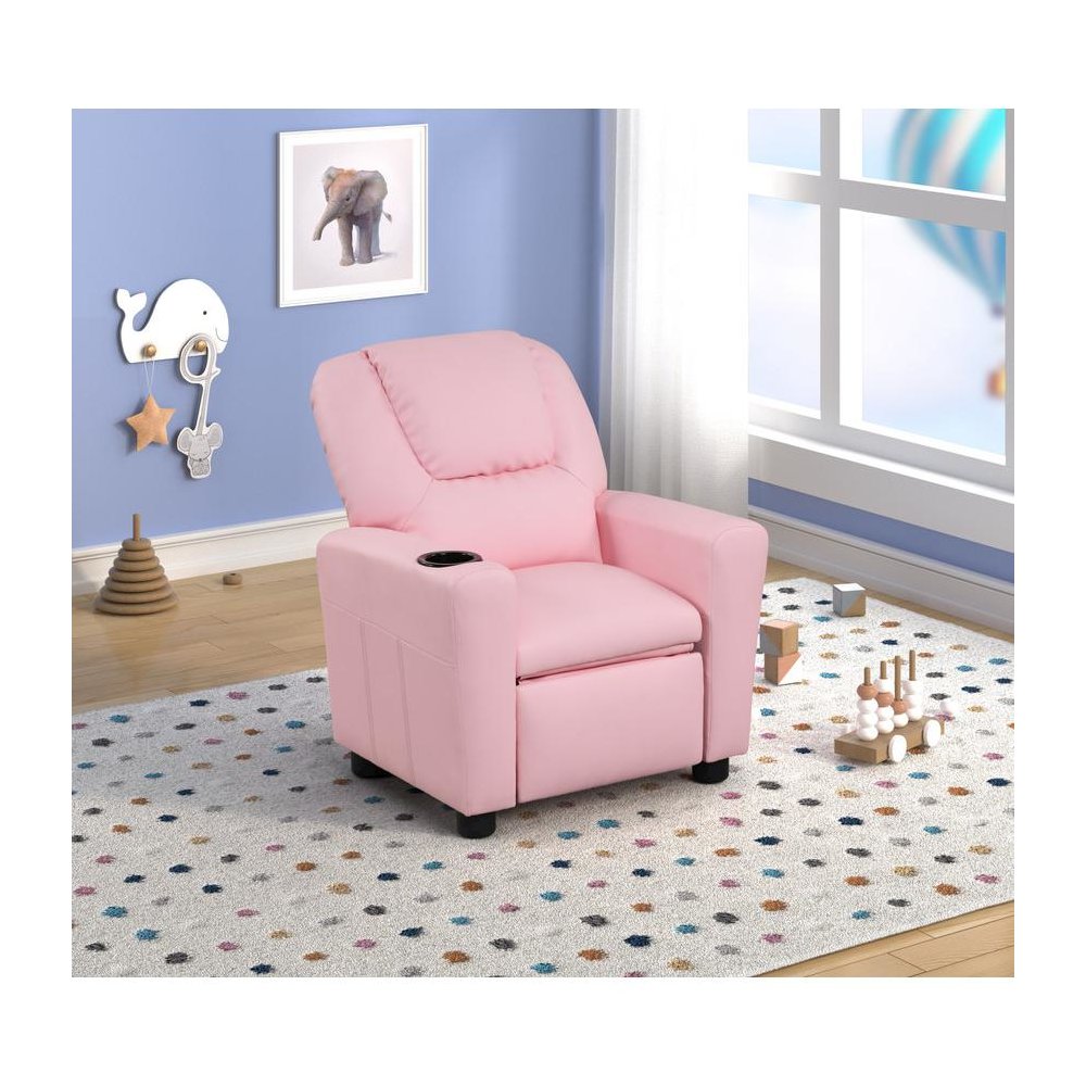 Marisa 23″W Pink PU Leather Kids Recliner Chair with Cupholder