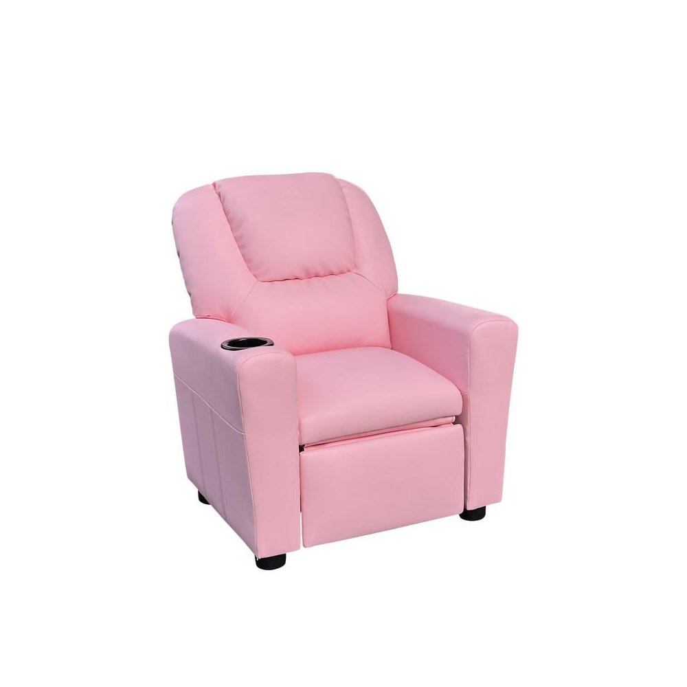 Marisa 23″W Pink PU Leather Kids Recliner Chair with Cupholder