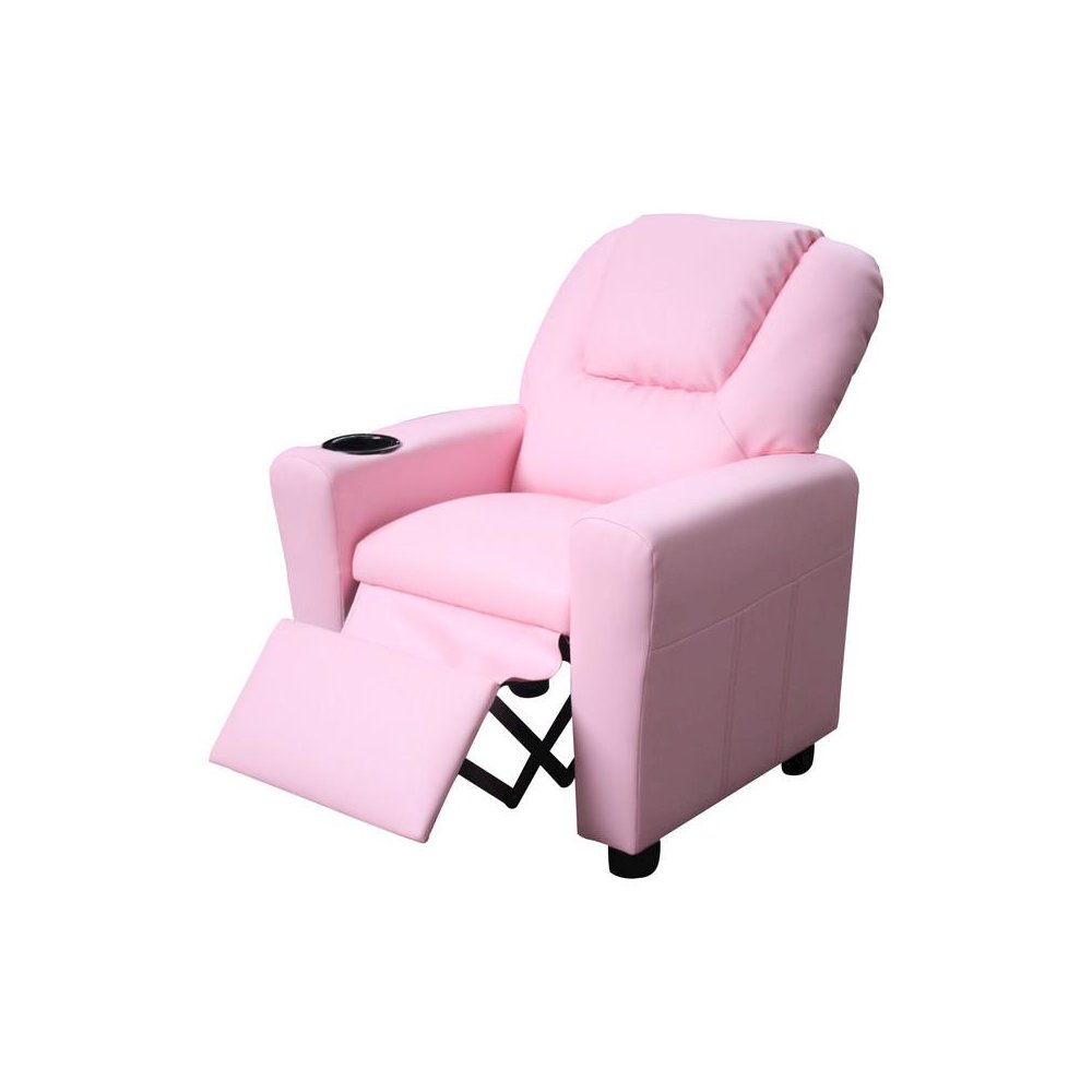 Marisa 23″W Pink PU Leather Kids Recliner Chair with Cupholder