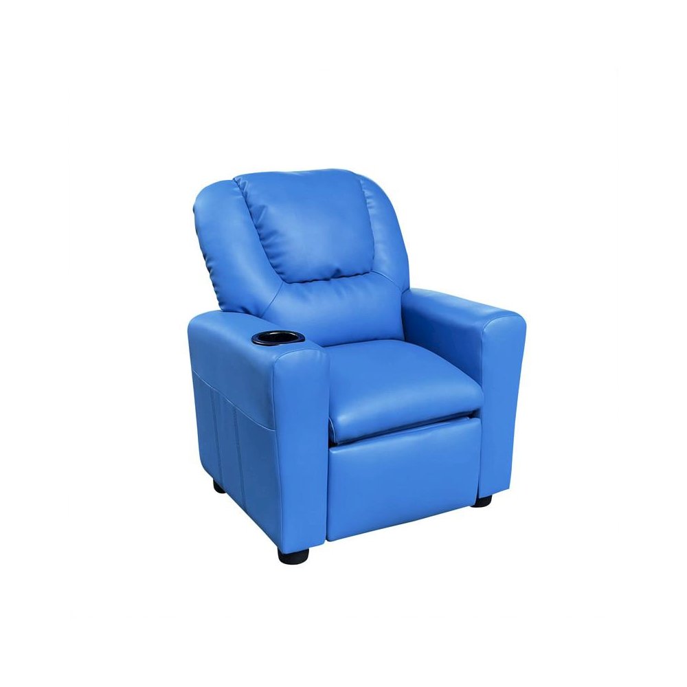 Marisa 23″W Blue PU Leather Kids Recliner Chair with Cupholder