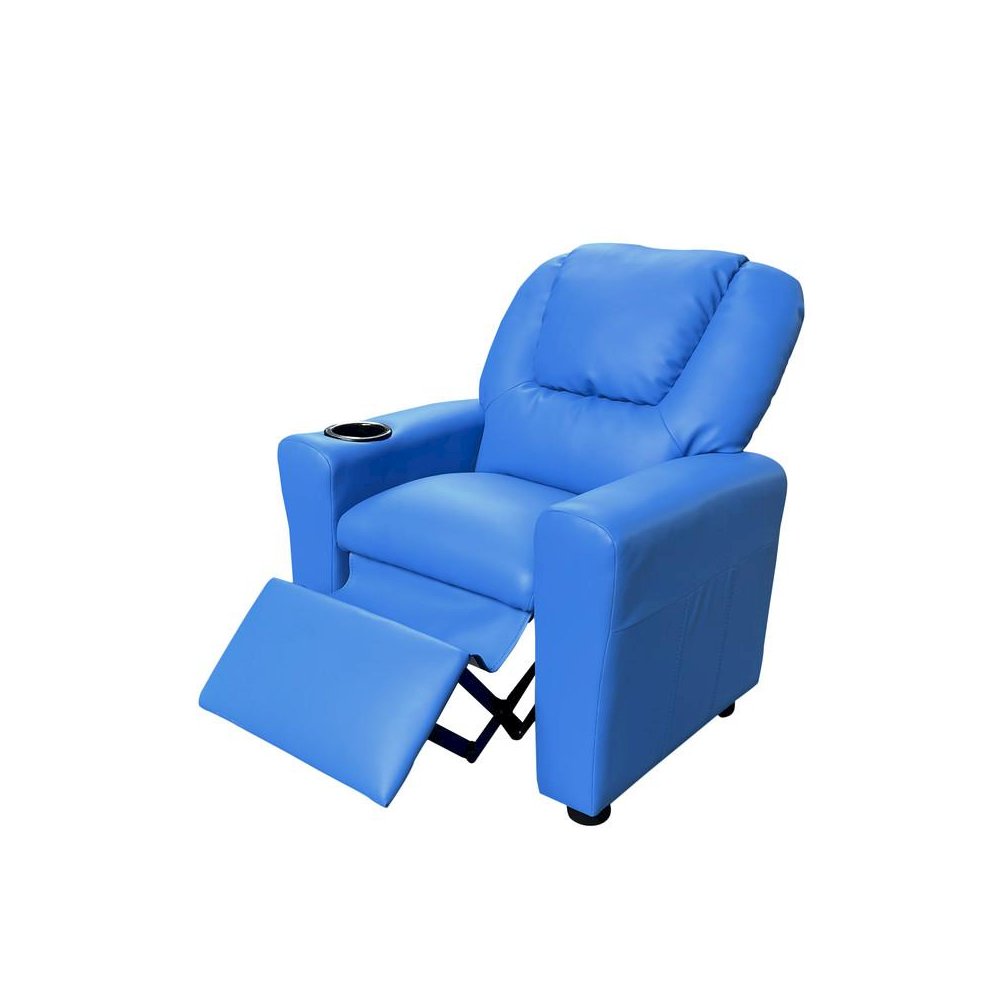 Marisa 23″W Blue PU Leather Kids Recliner Chair with Cupholder