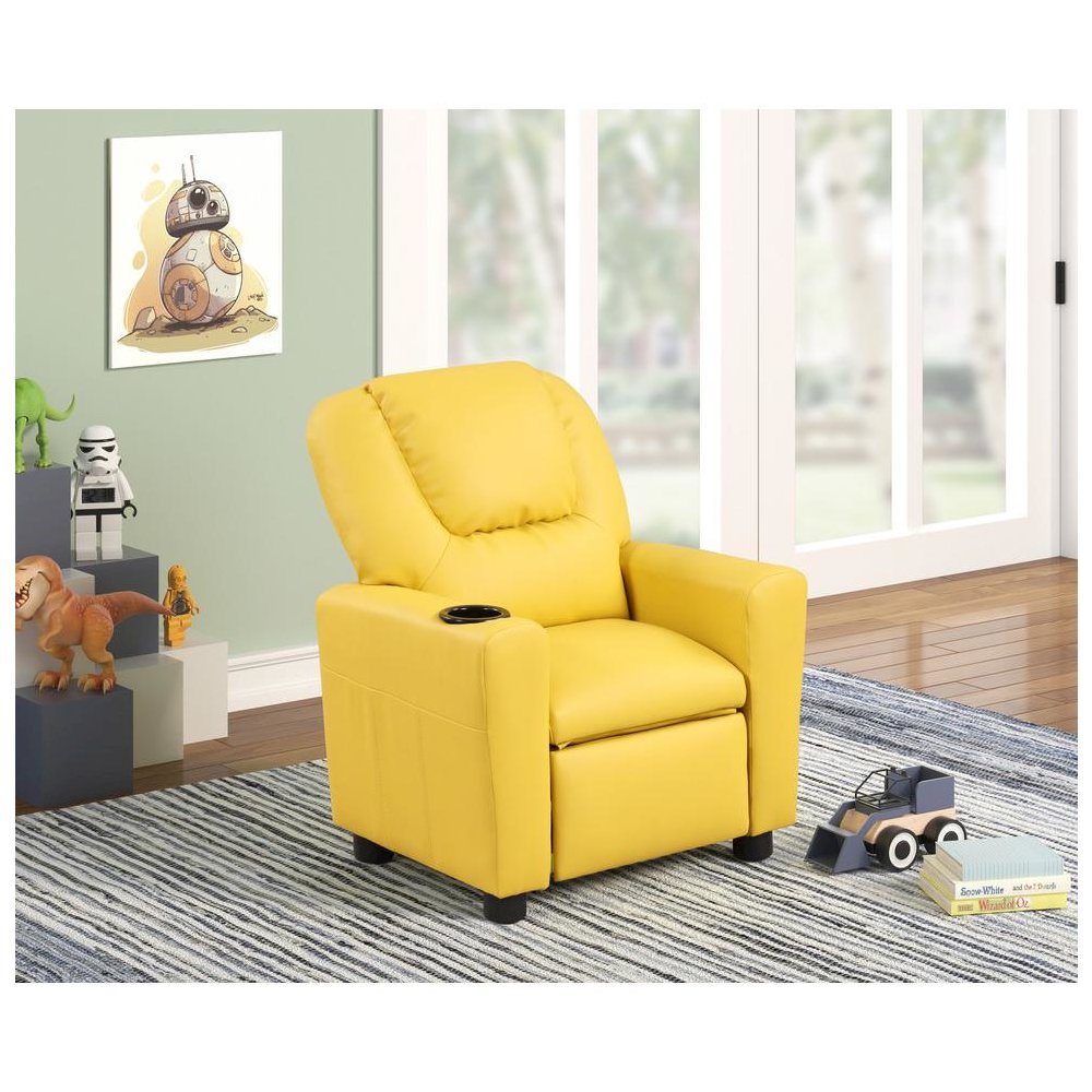 Marisa 23″W Yellow PU Leather Kids Recliner Chair with Cupholder