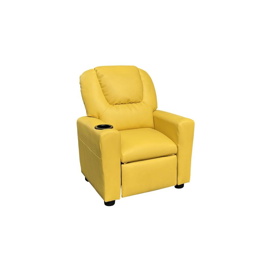 Marisa 23″W Yellow PU Leather Kids Recliner Chair with Cupholder