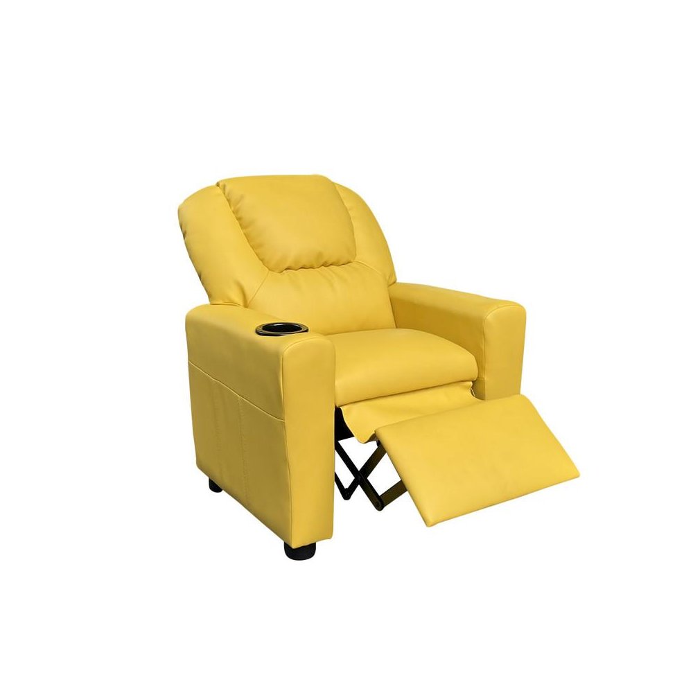 Marisa 23″W Yellow PU Leather Kids Recliner Chair with Cupholder